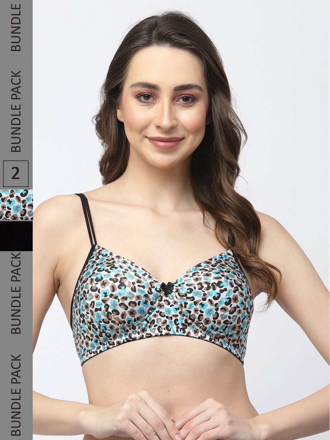 

College Girl Pack Of 2 Printed Full Coverage Lightly Padded T-Shirt Bras All Day Comfort, White