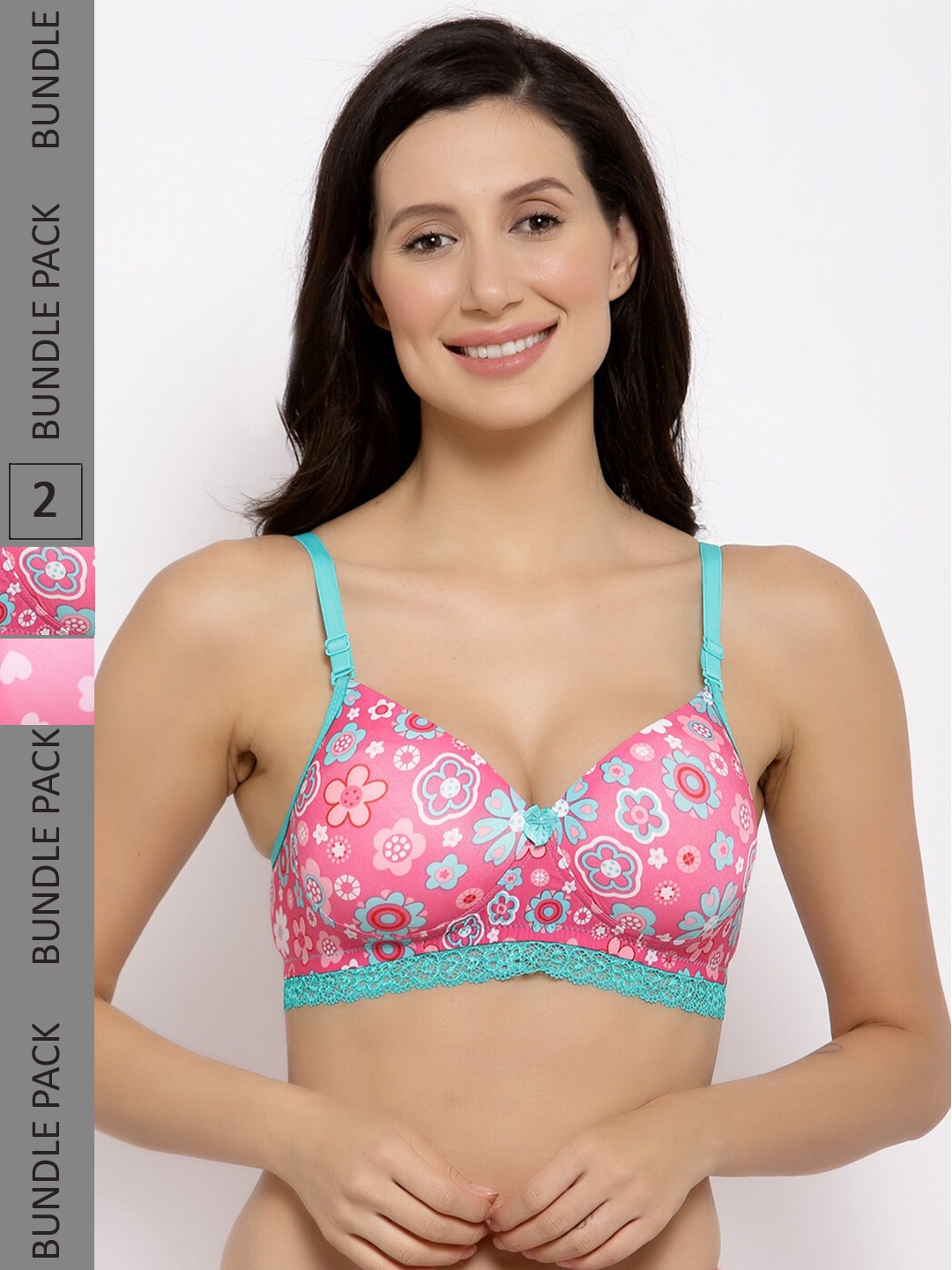 

College Girl Pack Of 2 Printed Full Coverage Lightly Padded Seamless Bra-All Day Comfort, Pink