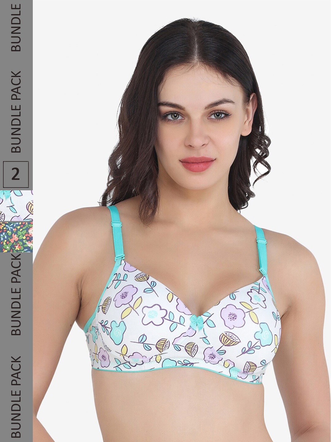 

College Girl Pack Of 2 Printed Full Coverage Lightly Padded T-Shirt Bras All Day Comfort, White