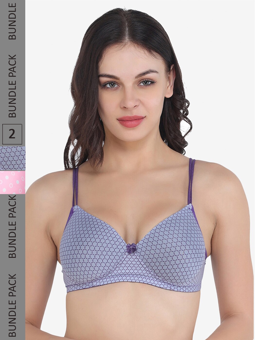 

College Girl Pack Of 2 Printed Full Coverage Lightly Padded T-Shirt Bras All Day Comfort, Pink