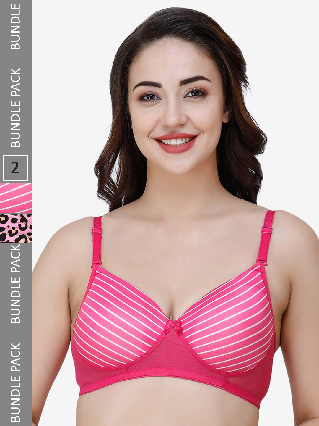 

College Girl Pack Of 2 Striped Seamless Full Coverage Lightly Padded Everyday Bra, Pink