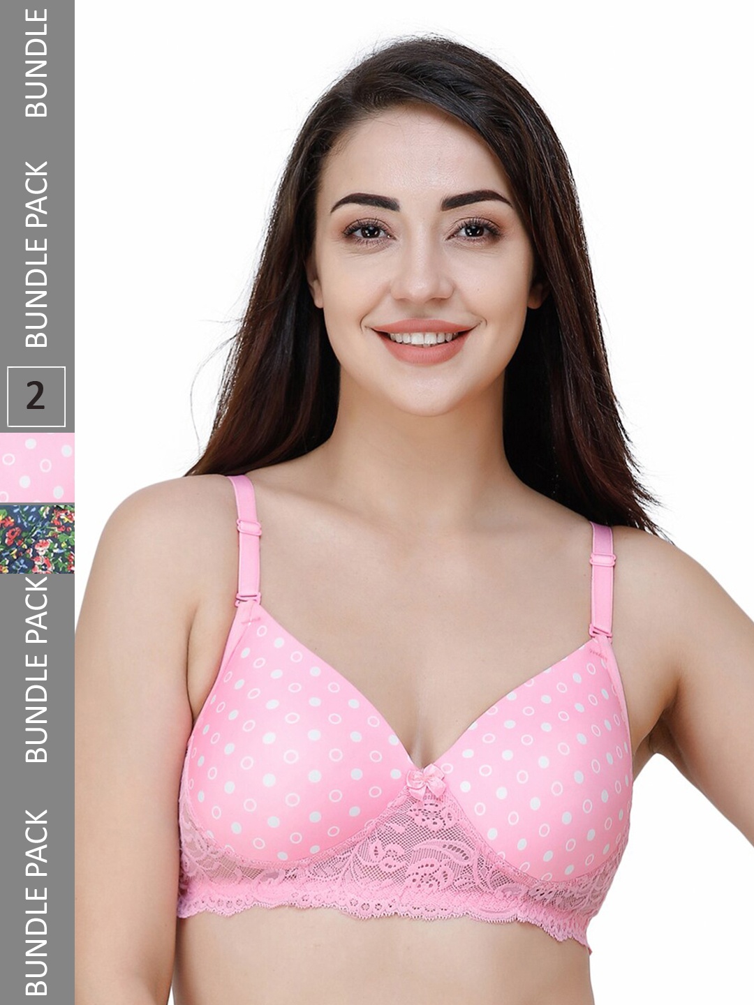 

College Girl Pack Of 2 Printed Full Coverage Padded T-shirt Bra With All Day Comfort, Pink