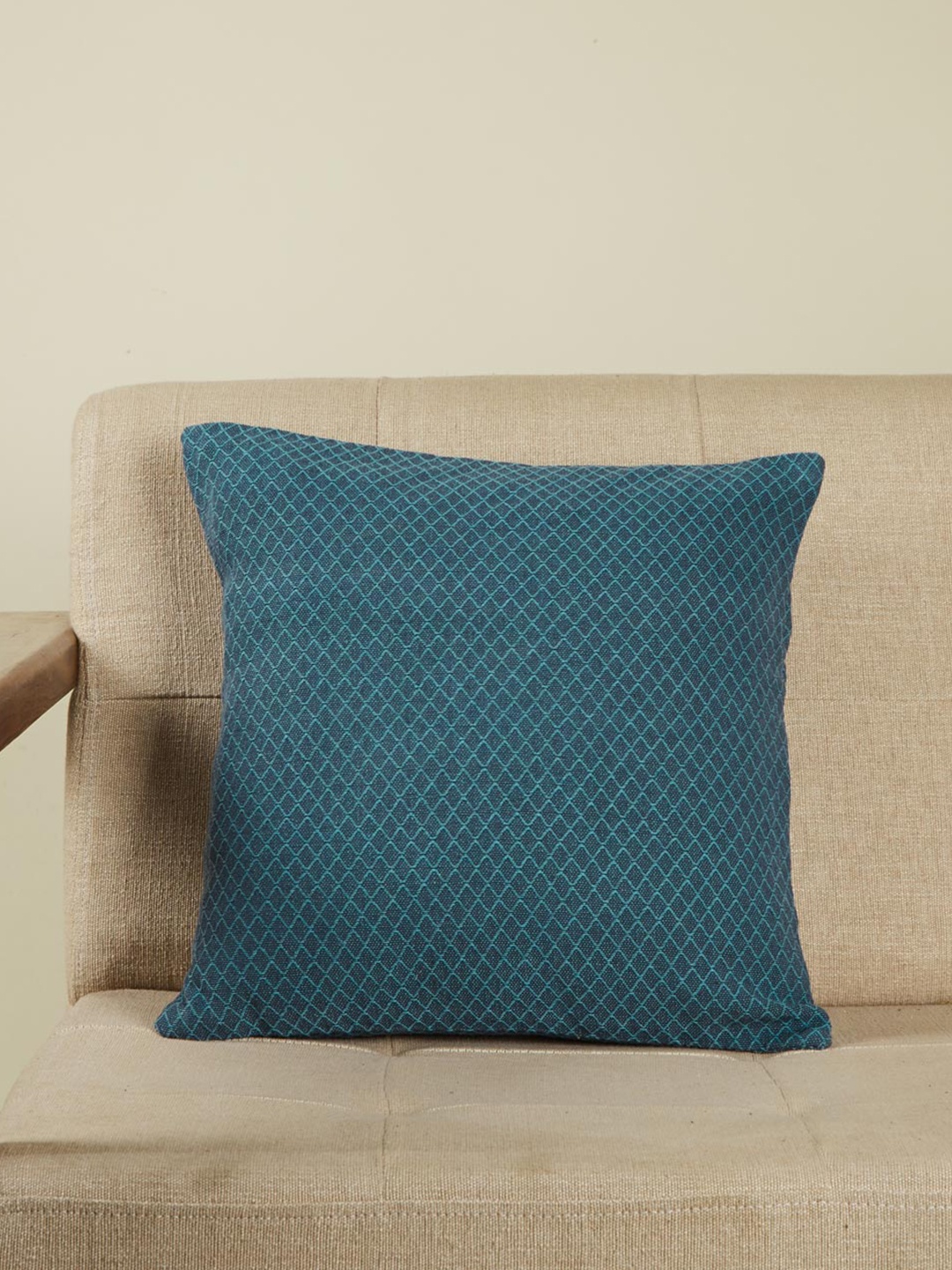 

Fabindia Blue Geometric Cotton Square Cushion Cover