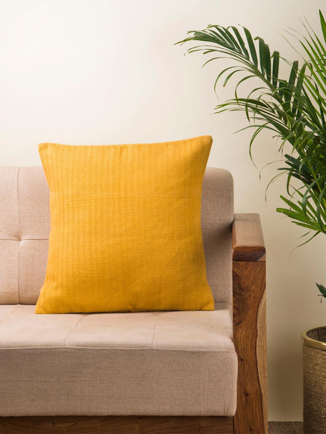 

Fabindia Yellow Self Design Cotton Square Cushion Cover