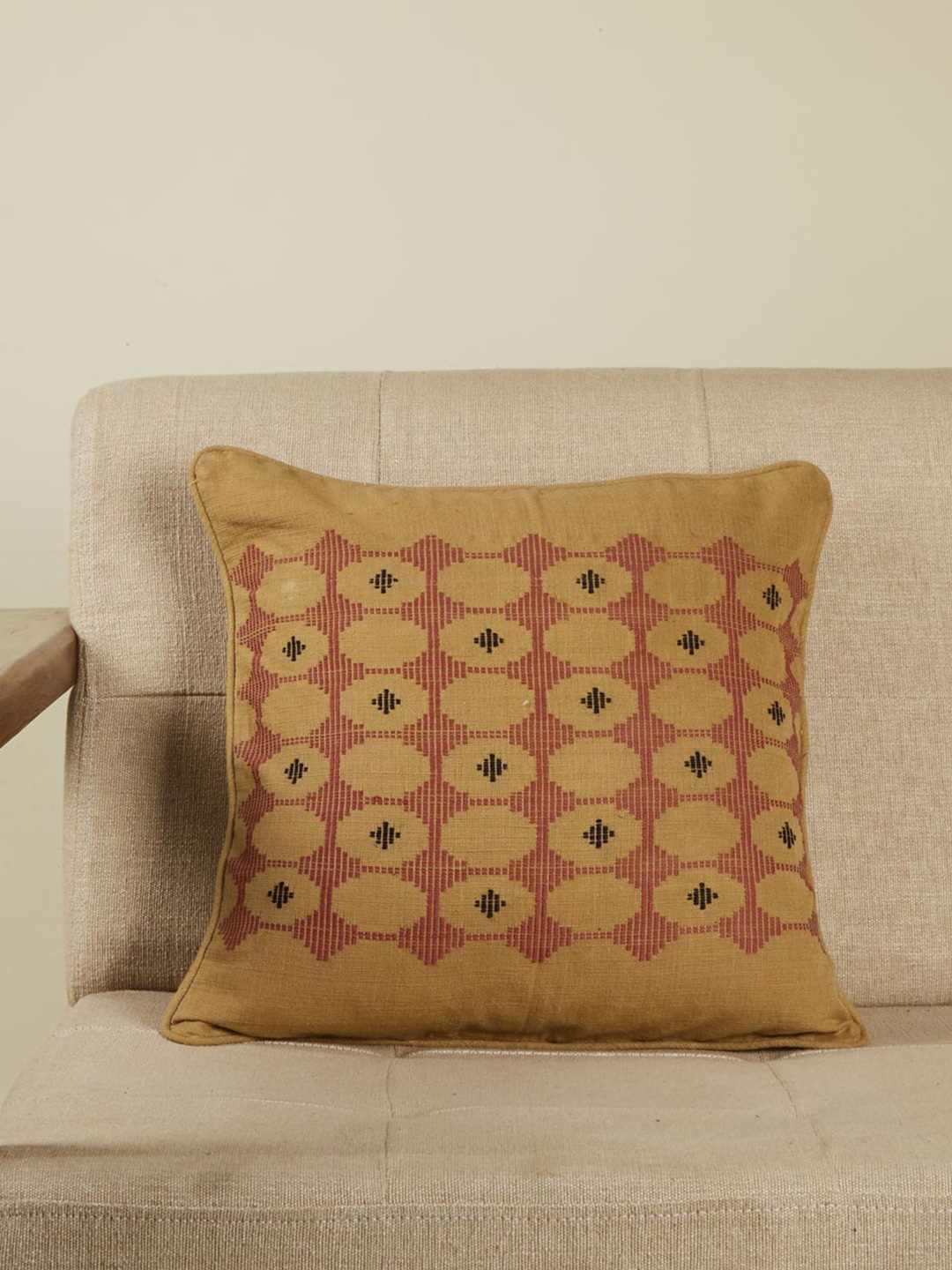 

Fabindia Beige & Red Self Design Cotton Square Cushion Cover