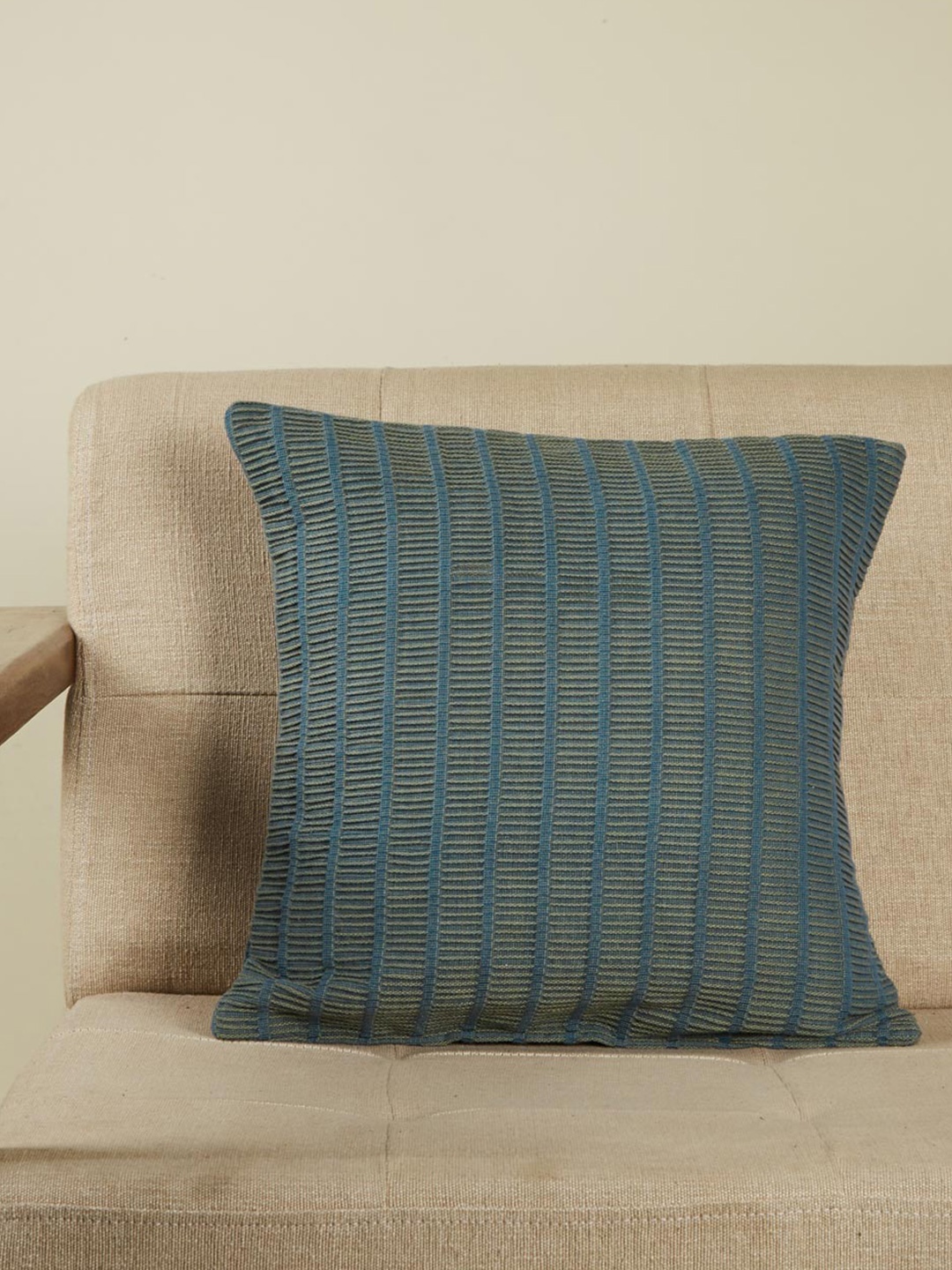 

Fabindia Teal & Blue Striped Square Cushion Cover
