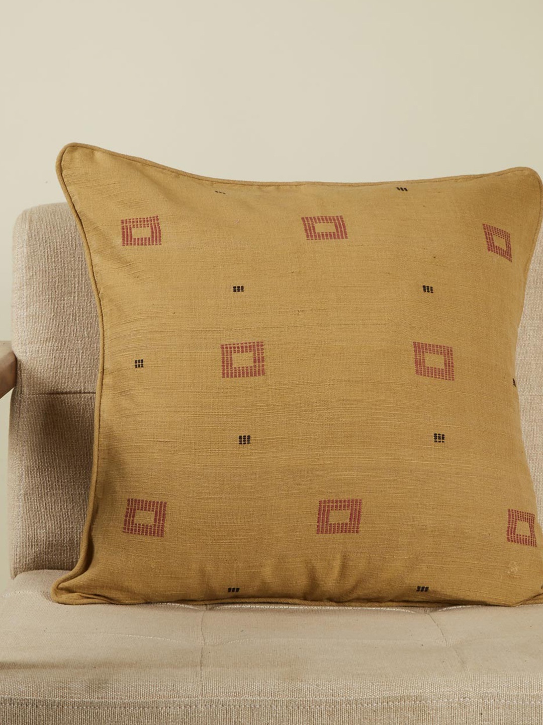 

Fabindia Beige & Red Embroidered Square Cushion Cover