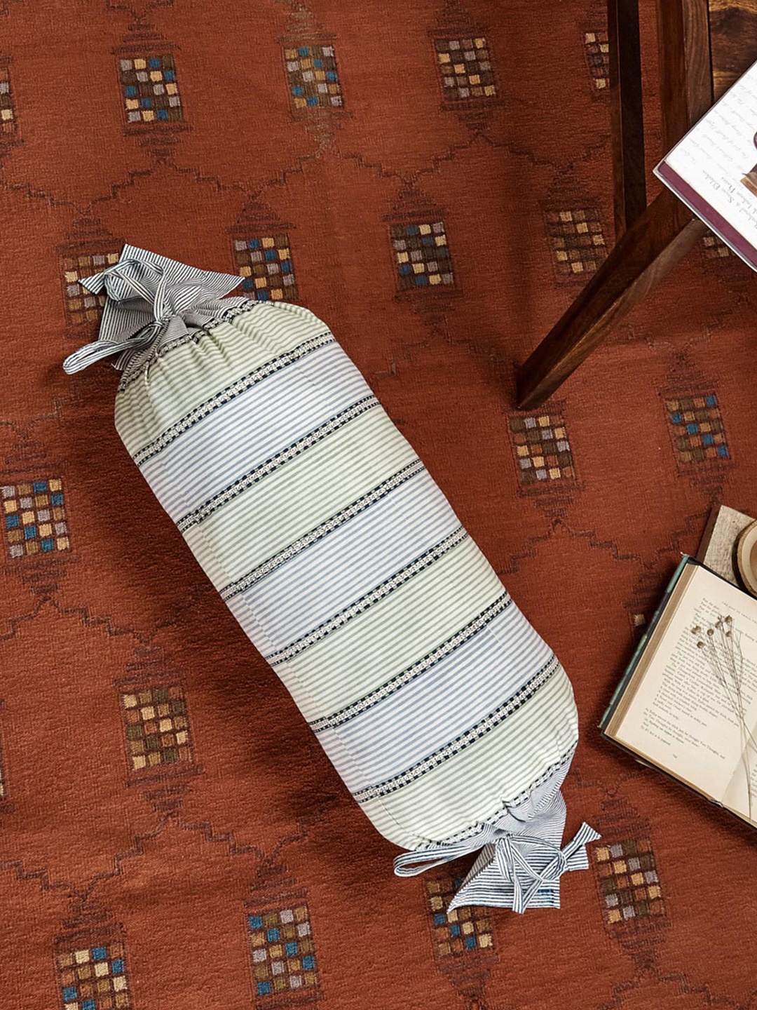 

Fabindia Blue & White Striped Round Cushion Cover