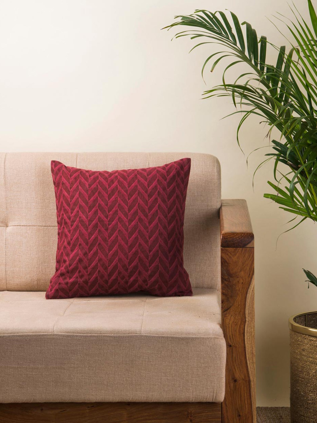 

Fabindia Maroon Geometric Textured Square Cushion Cover