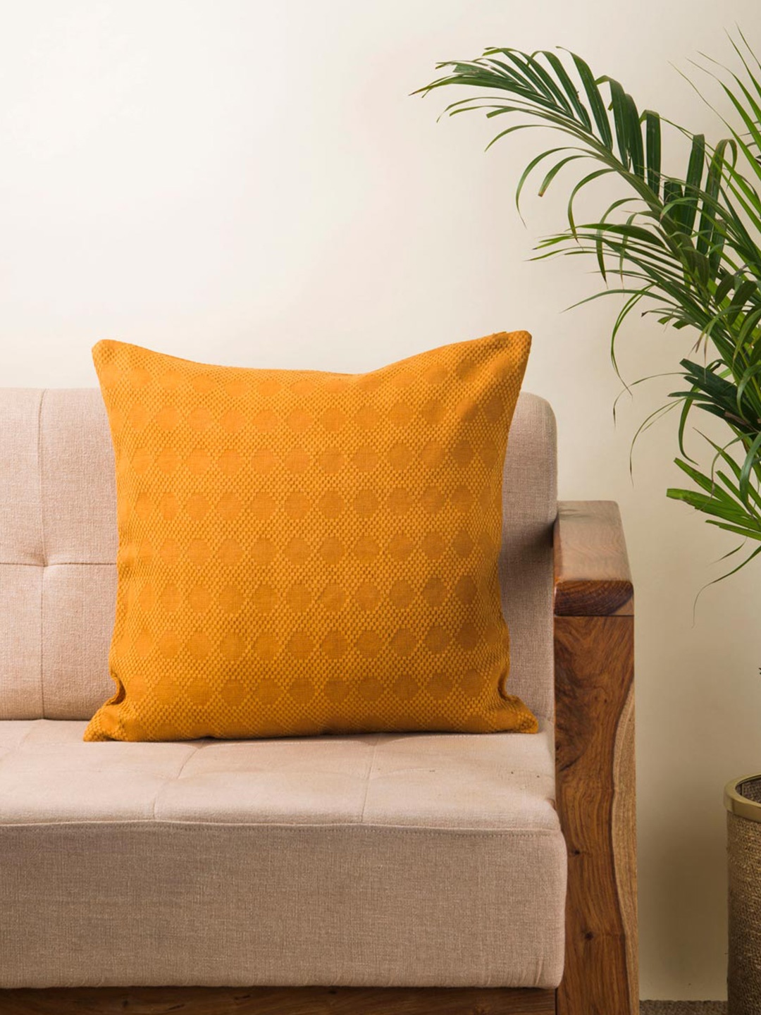 

Fabindia Mustard Yellow Self Design Textured Square Cushion Cover