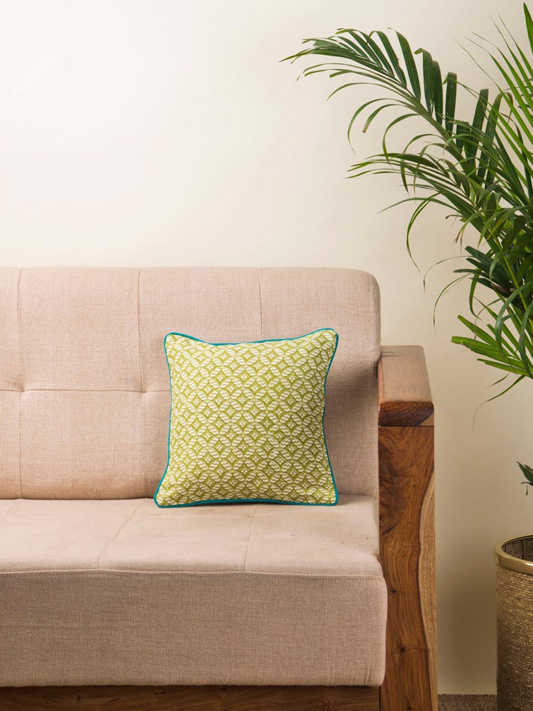 

Fabindia Green & White Floral Square Cushion Cover