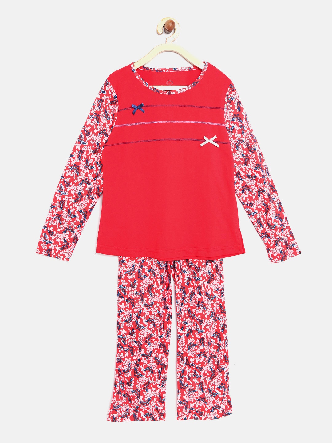 

Sweet Dreams Girls Red & White Printed Night suit