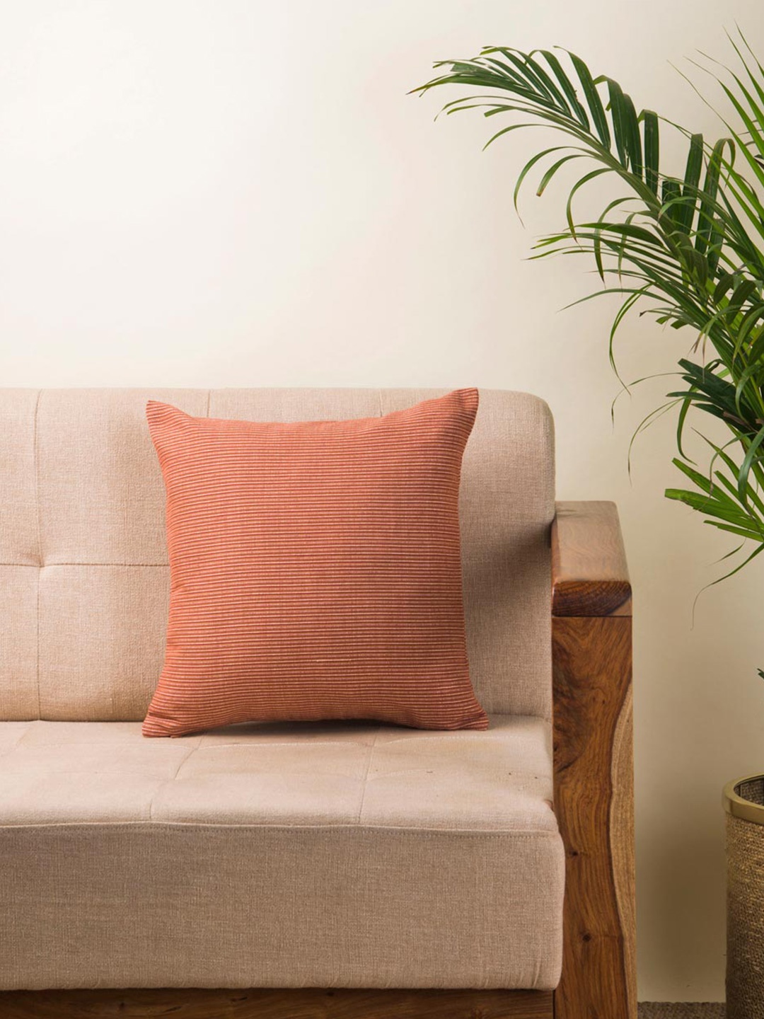 

Fabindia Rust Orange & White Striped Cotton Square Cushion Cover