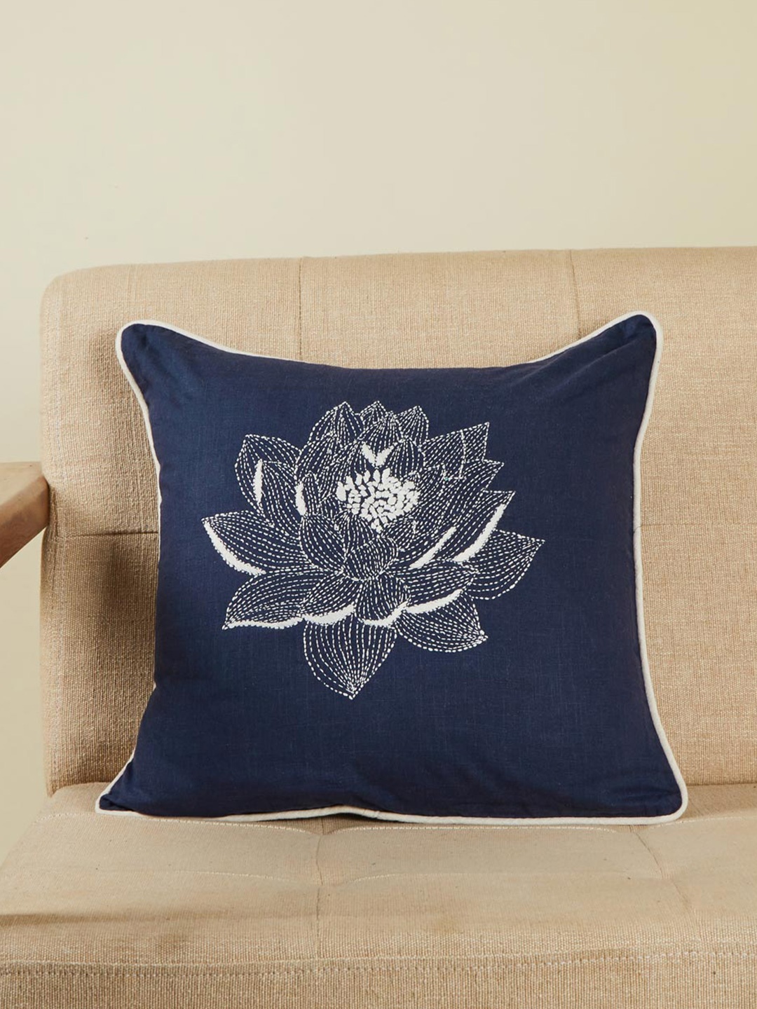 

Fabindia Blue & White Embroidered Square Cushion Cover