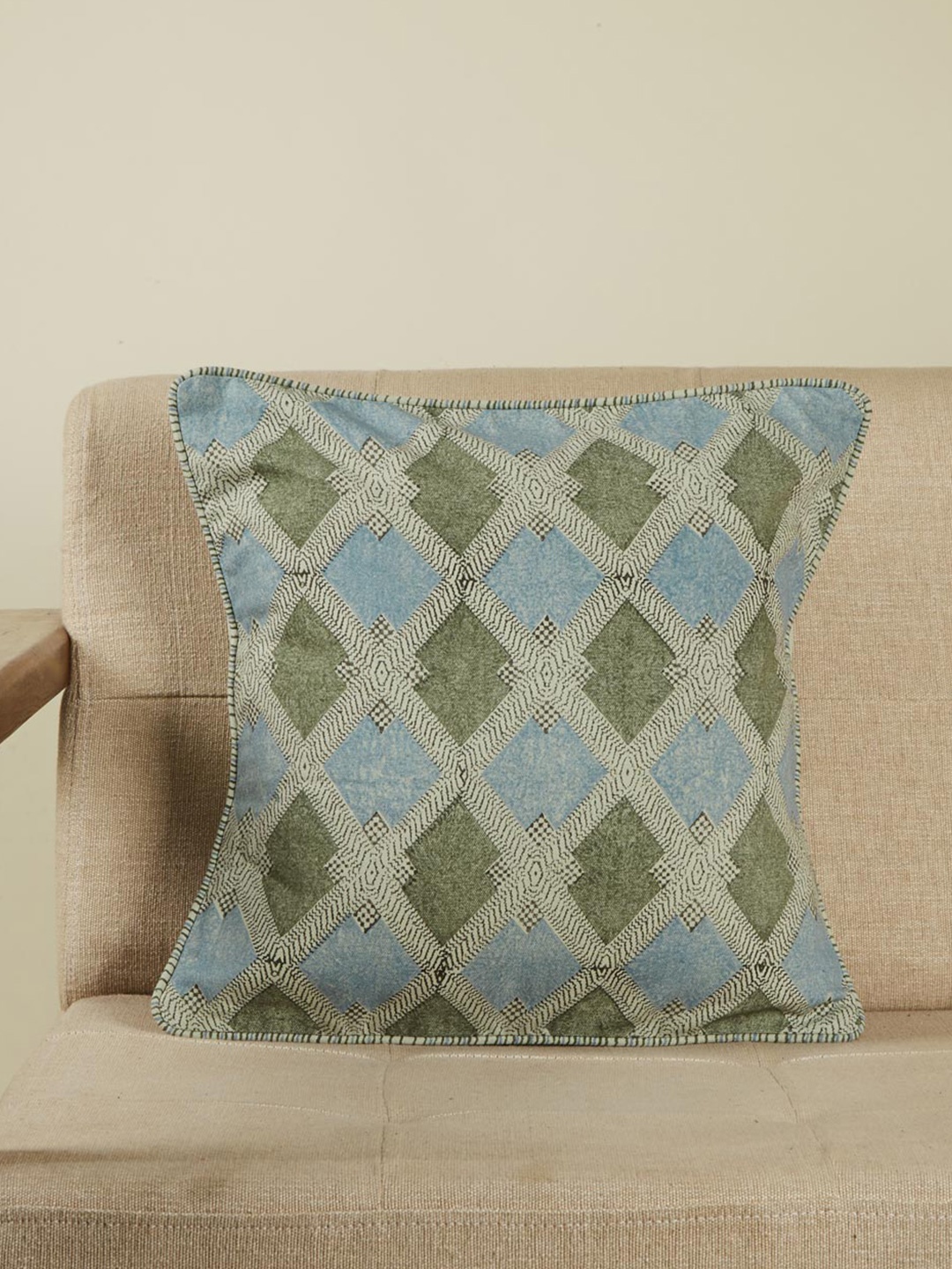 

Fabindia Blue & Green Geometric Square Cushion Cover