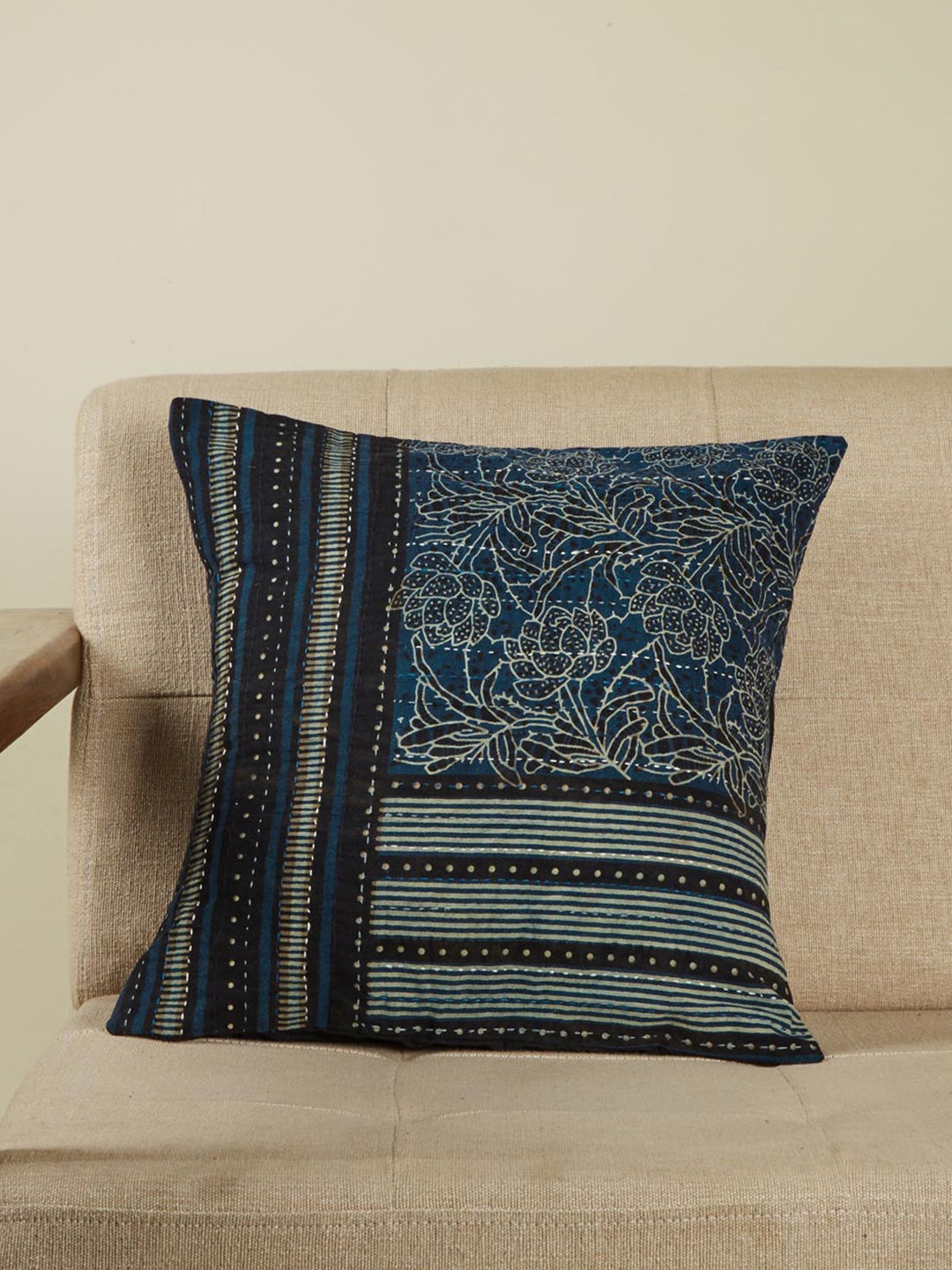 

Fabindia Blue & Grey Floral Square Cushion Cover