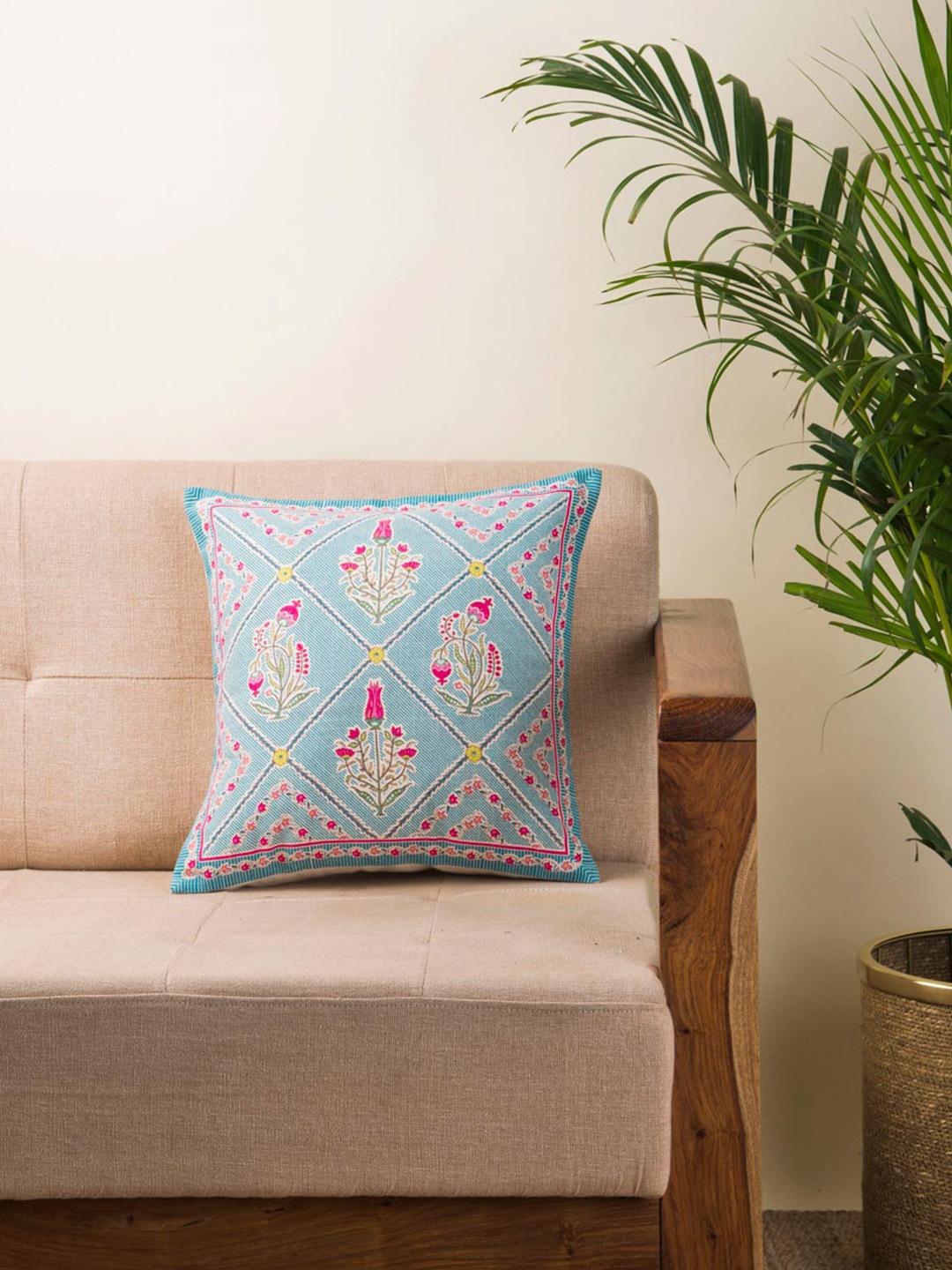 

Fabindia Blue & White Floral Square Cushion Cover