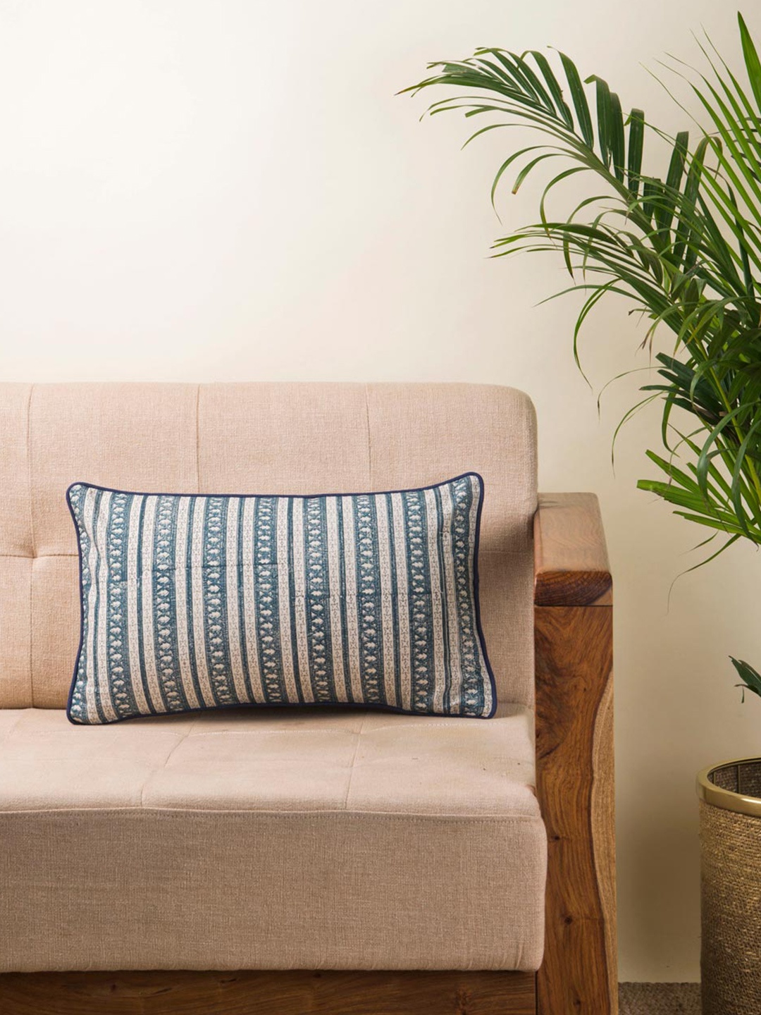

Fabindia Blue & White Ethnic Motifs Rectangle Cushion Cover