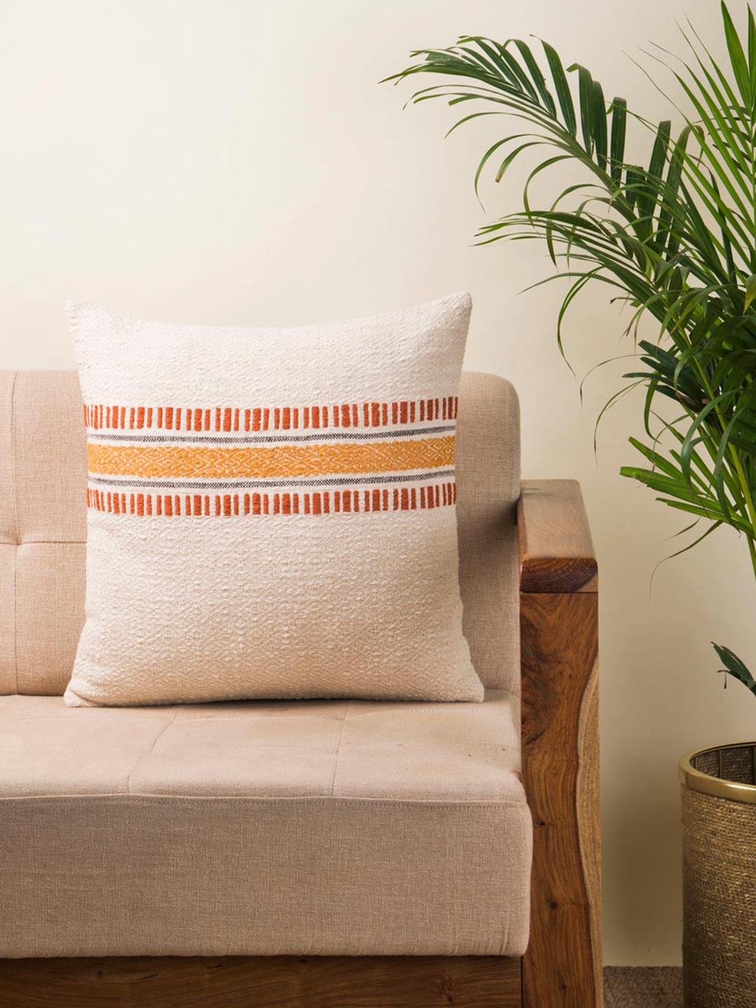 

Fabindia White & Red Embroidered Square Cushion Cover