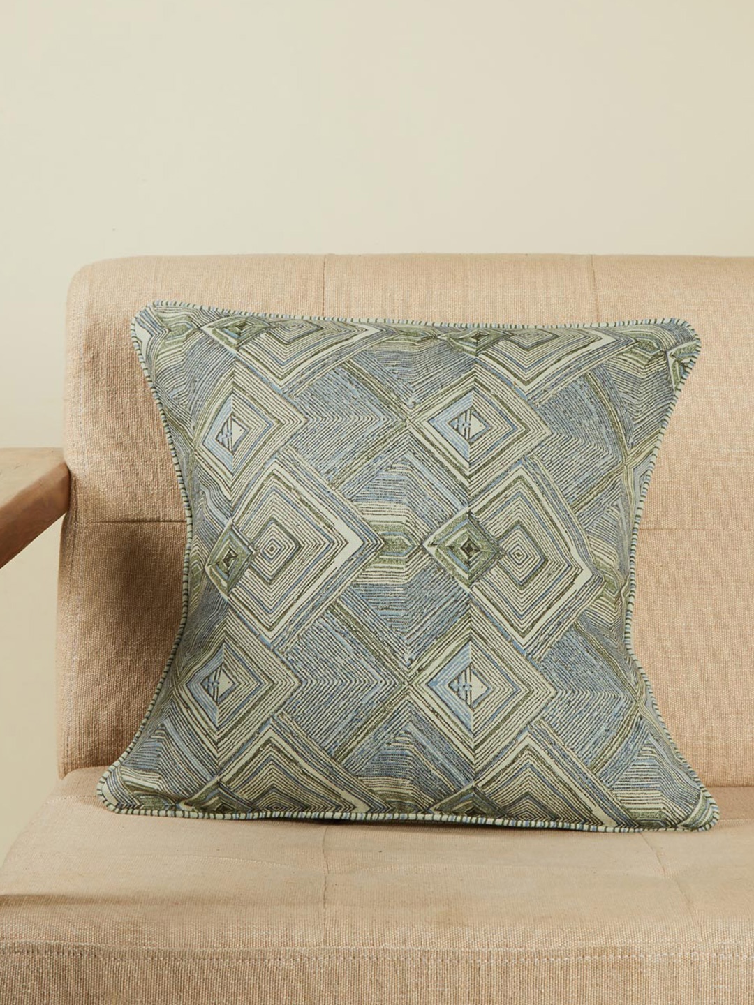 

Fabindia Blue & Grey Geometric Square Cushion Cover