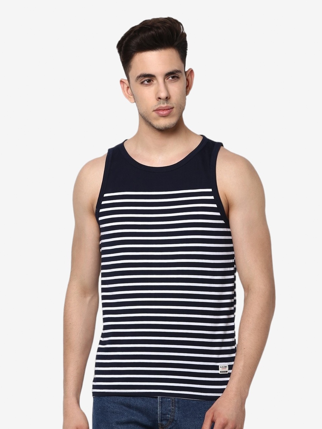 

Alan Jones Striped Sleeveless Pure Cotton T-shirt, Navy blue