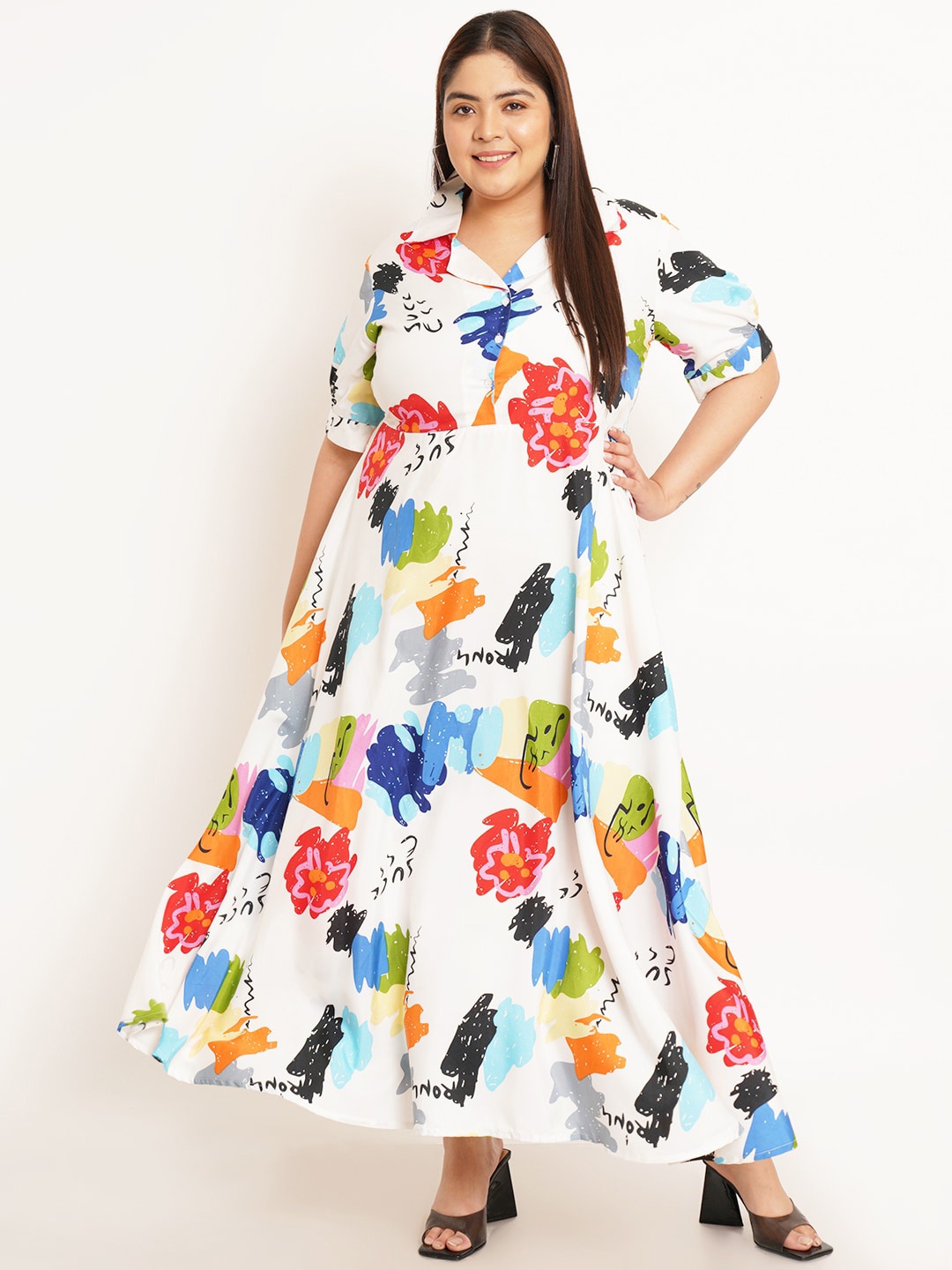 

U&F Beyond Plus Size Floral Printed Crepe Maxi Dress, White