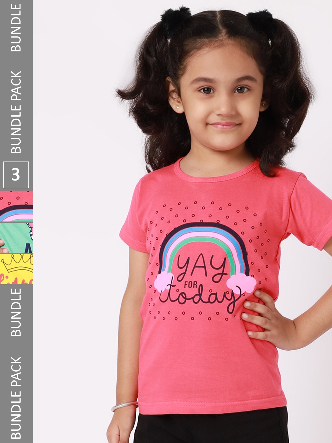 

BAESD Girls Pack of 3 Printed Regular Fit Cotton T-shirts, Pink