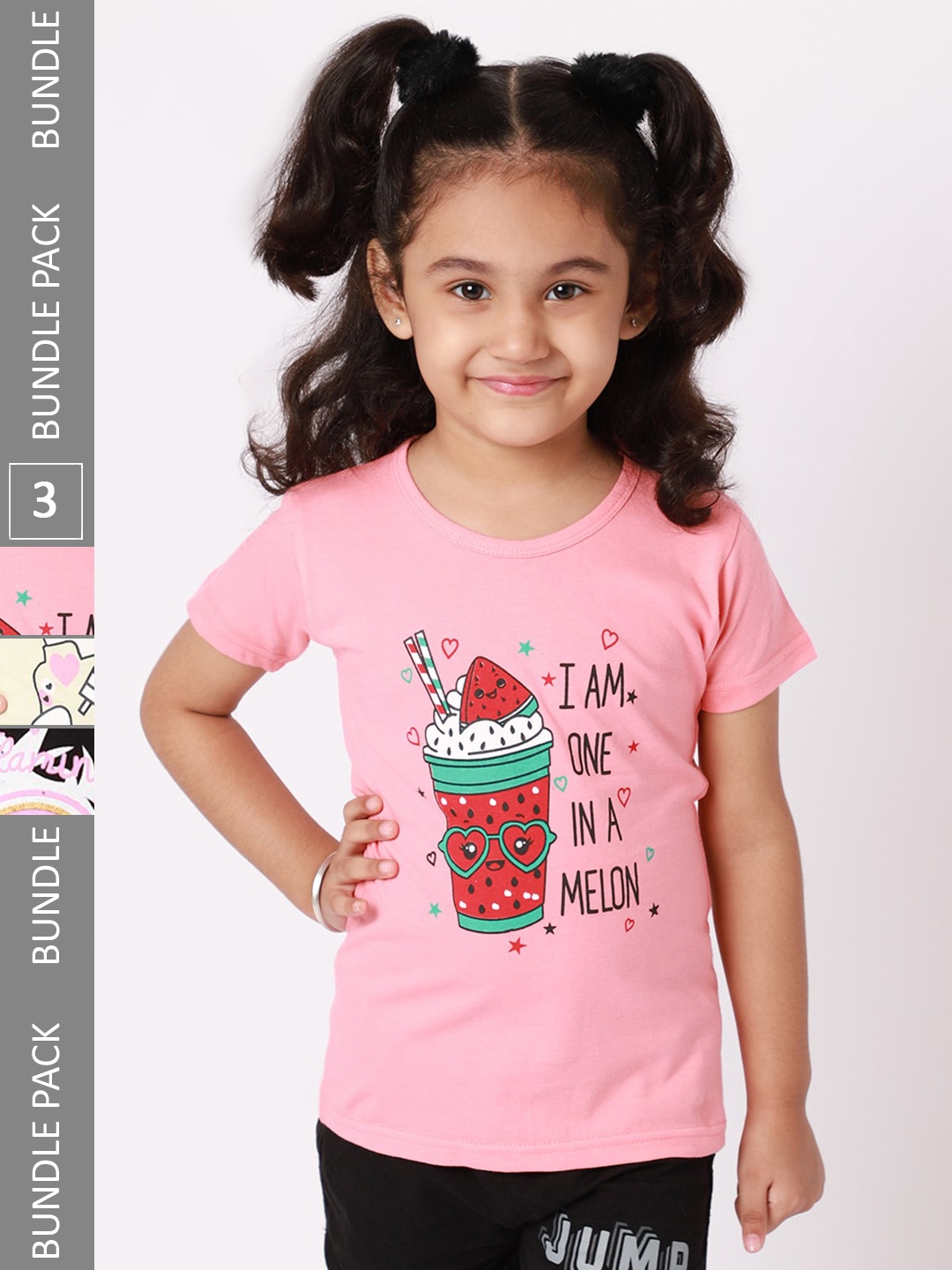 

BAESD Girls Pack Of 3 Typography Printed Cotton T-shirt, Pink
