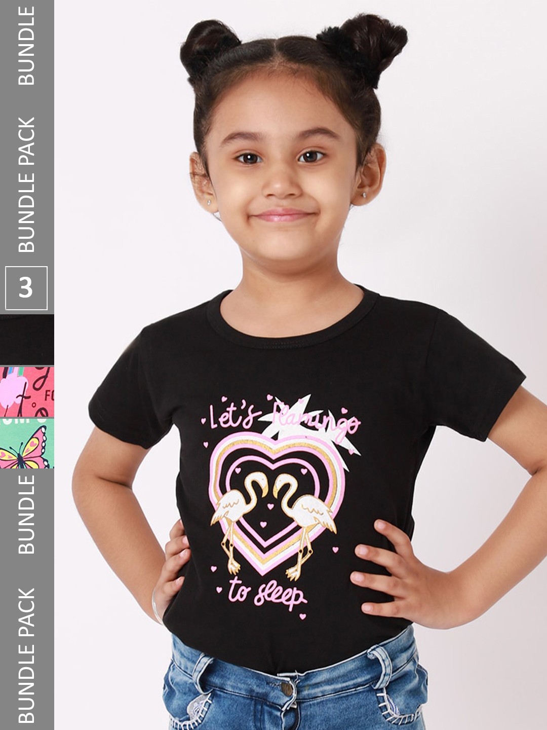 

BAESD Girls Pack Of 3 Graphic Printed Cotton T-shirt, Black