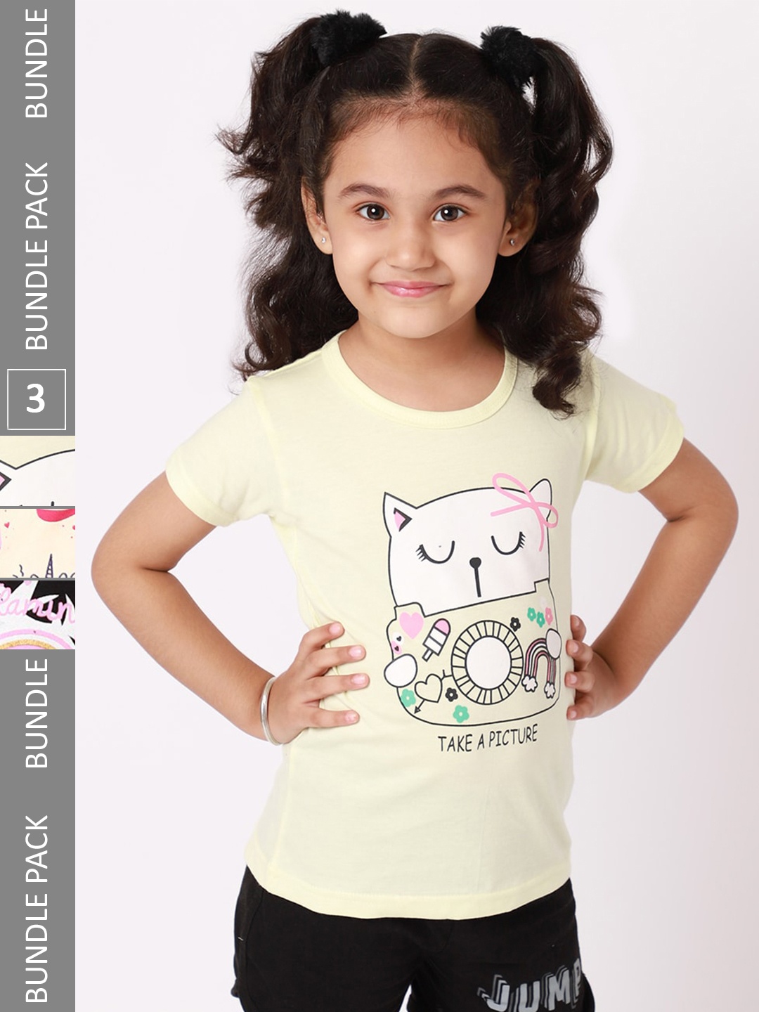 

BAESD Girls Pack of 3 Graphic Printed Cotton T-shirt, Off white