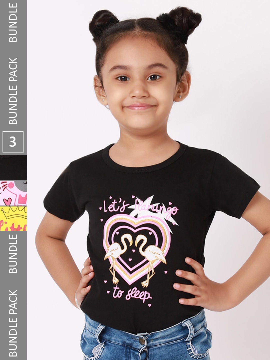 

BAESD Grils Pack Of 3 Typography Printed Regular Fit Cotton Tshirt, Black