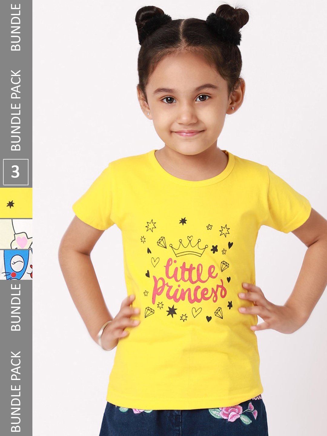 

BAESD Girls Pack of 3 Printed Cotton T-shirts, Yellow