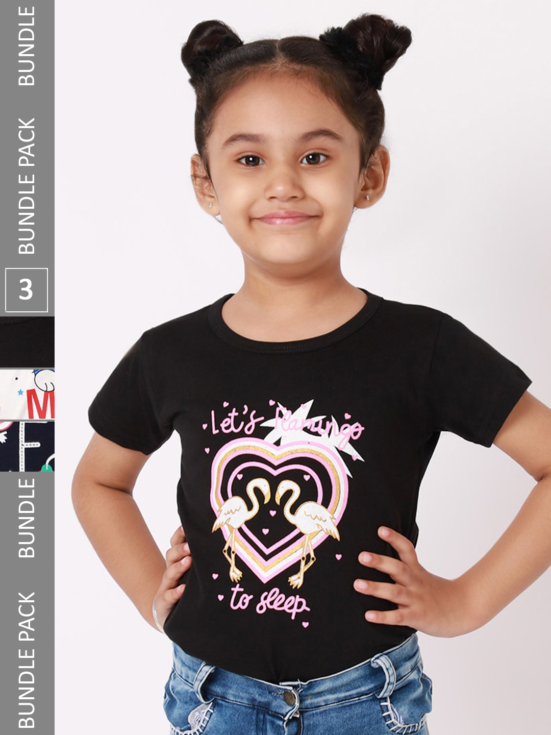 

BAESD Girls Pack Of 3 Printed Cotton T-shirts, Black