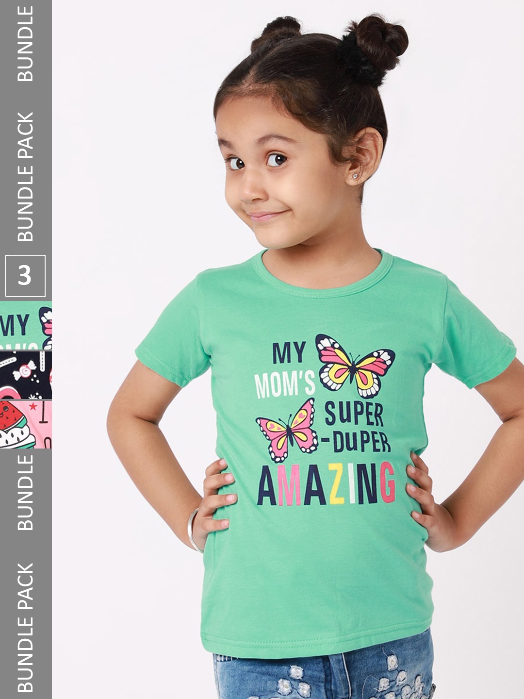 

BAESD Girls Pack Of 3 Printed Pure Cotton T-Shirt, Green