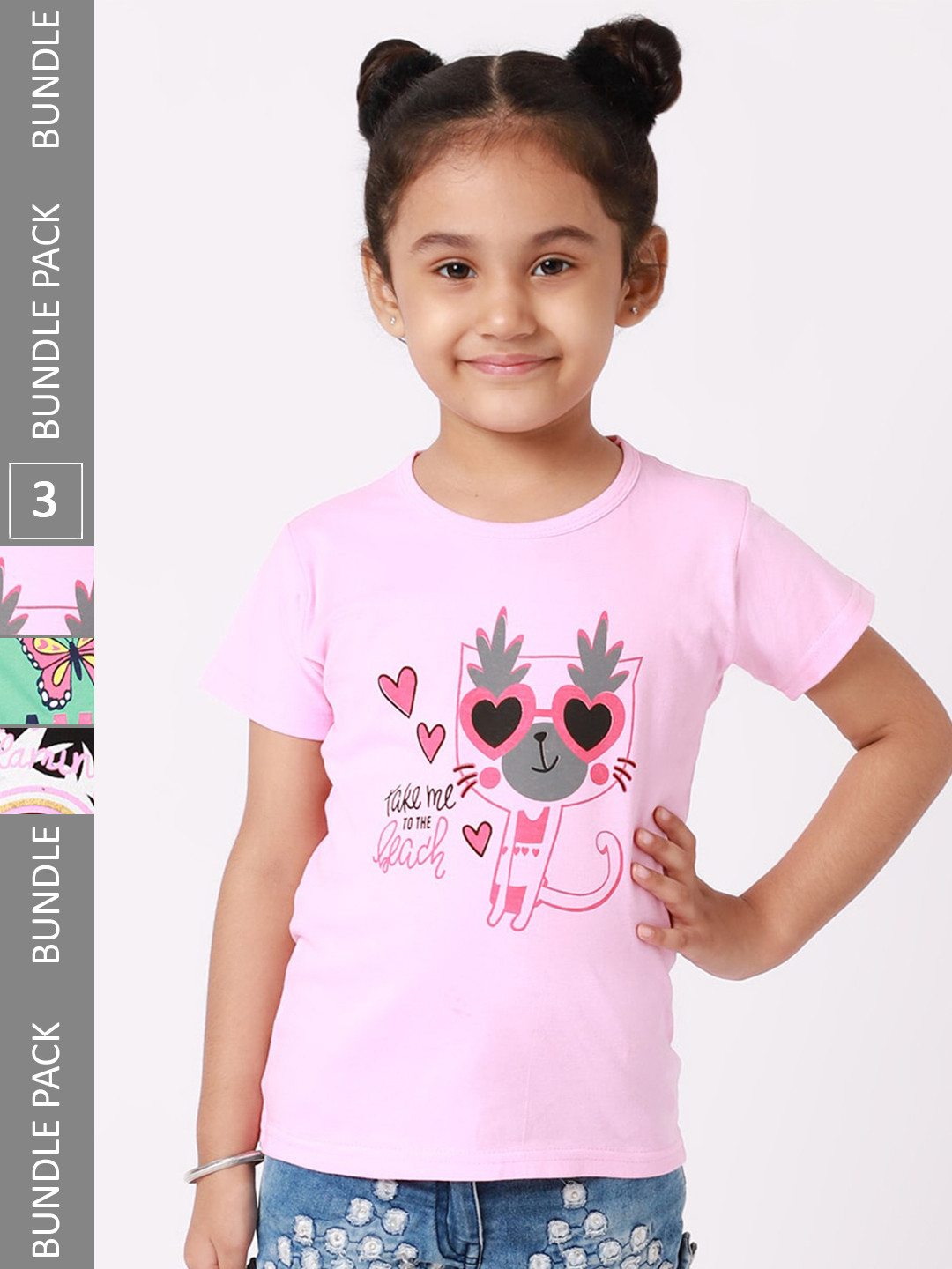 

BAESD Girls Pack Of 3 Graphic Printed Cotton T-shirt, Pink