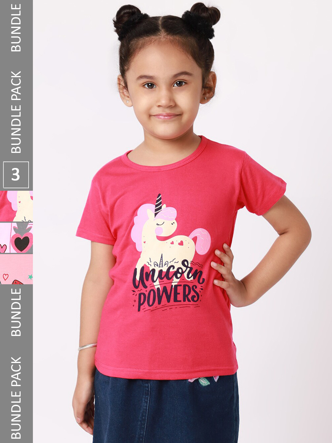 

BAESD Girls Pack Of 3 Printed Cotton T-Shirt, Pink