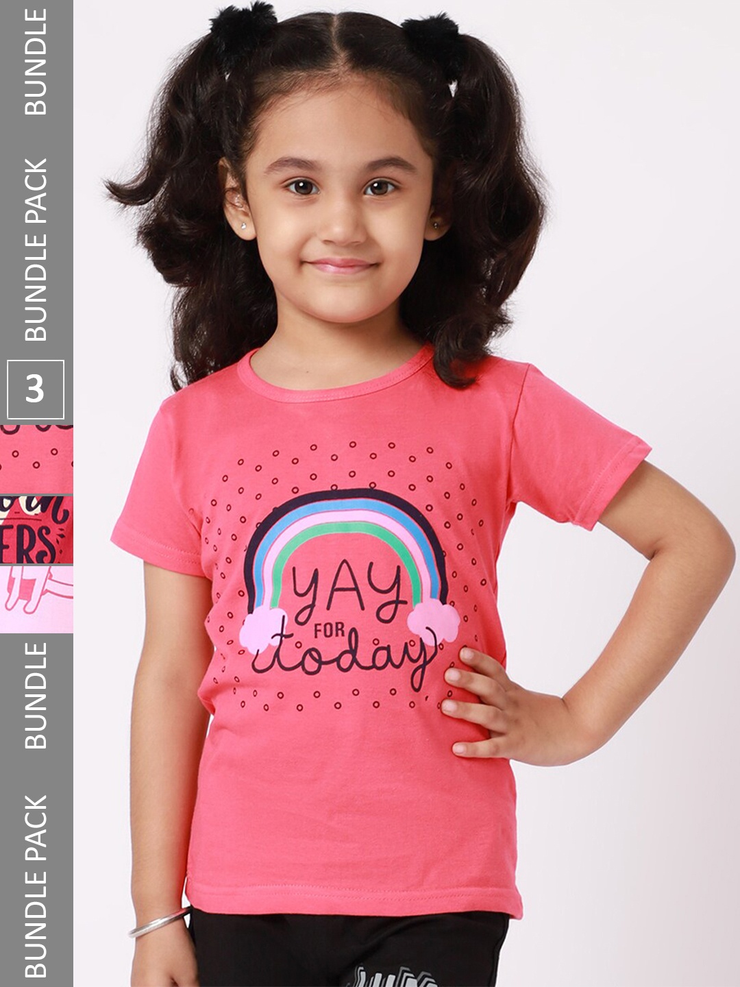 

BAESD Girls Pack of 3 Printed Cotton T-shirts, Pink