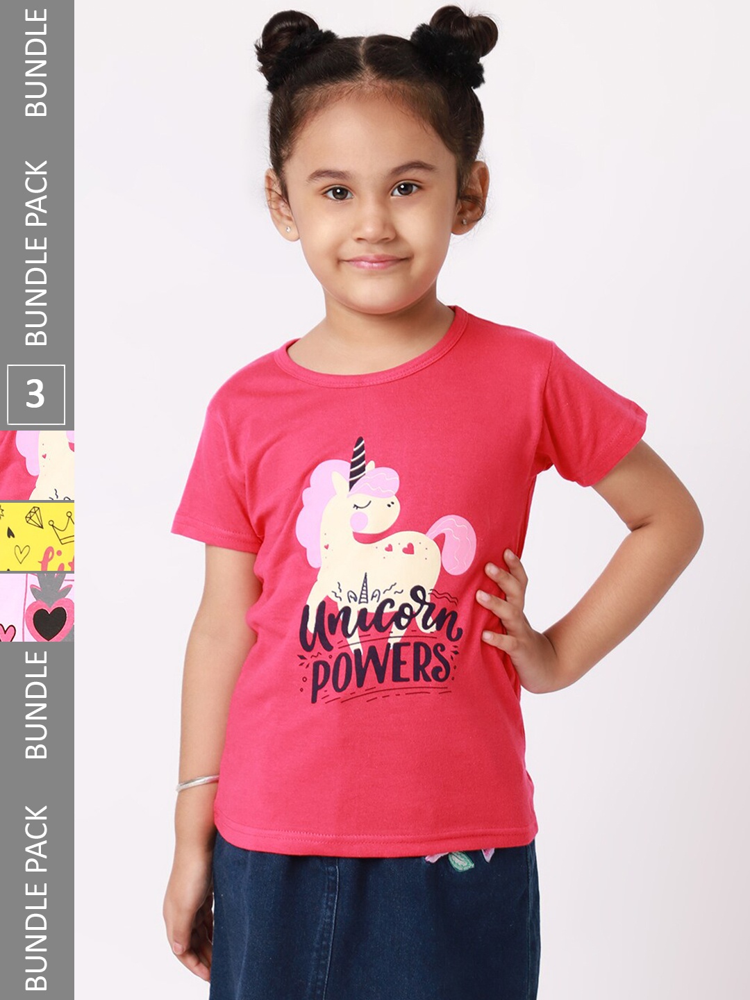 

BAESD Girls Pack of 3 Printed Cotton T-shirt, Pink