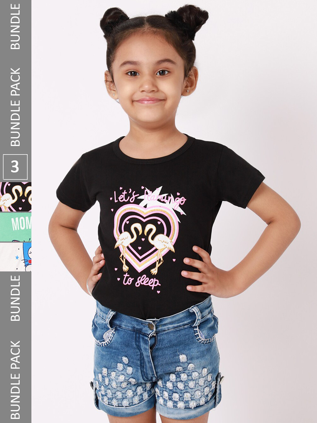 

BAESD Girls Pack of 3 Graphic Printed Cotton T-shirt, Black