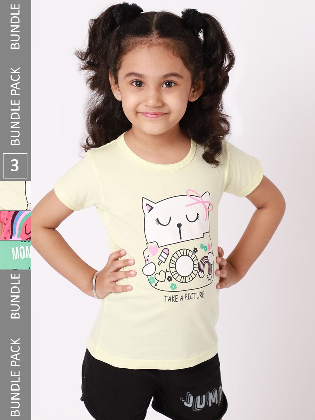 

BAESD Girls Pack of 3 Printed Cotton T-shirts, Cream