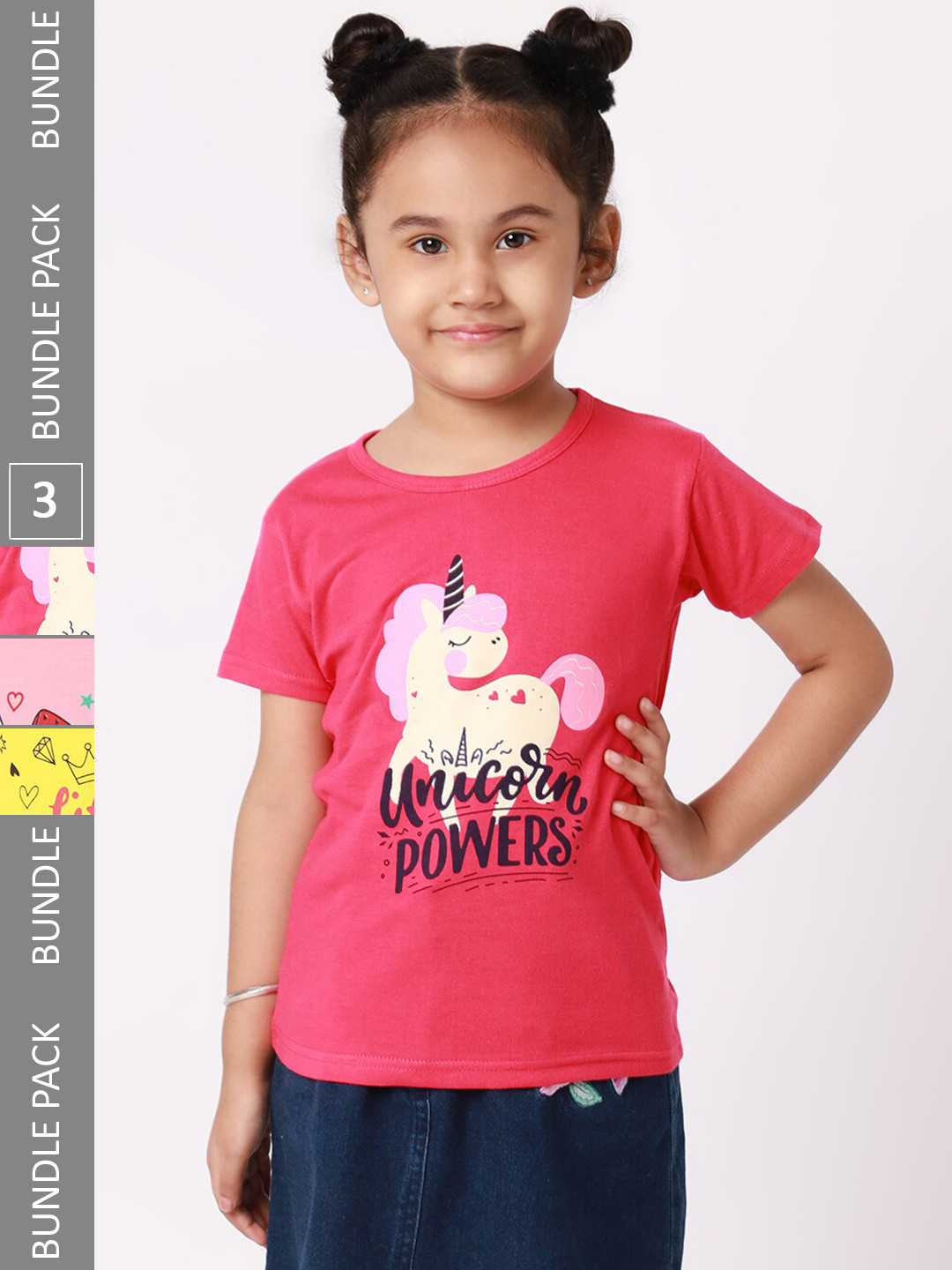 

BAESD Girls Pack Of 3 Typography Printed Cotton T-shirt, Pink