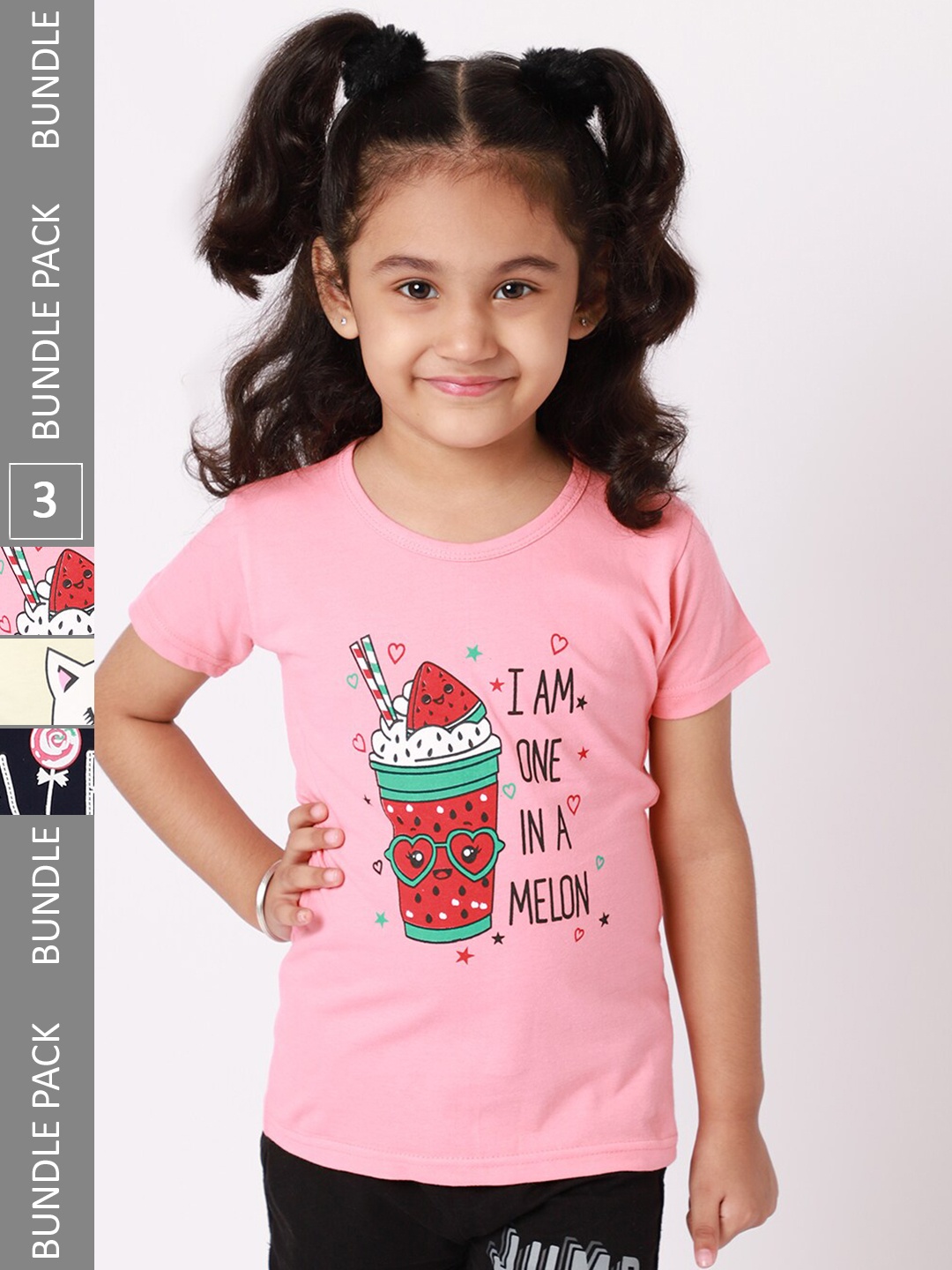 

BAESD Girls Pack Of 3 Typography Printed Cotton T-shirt, Pink