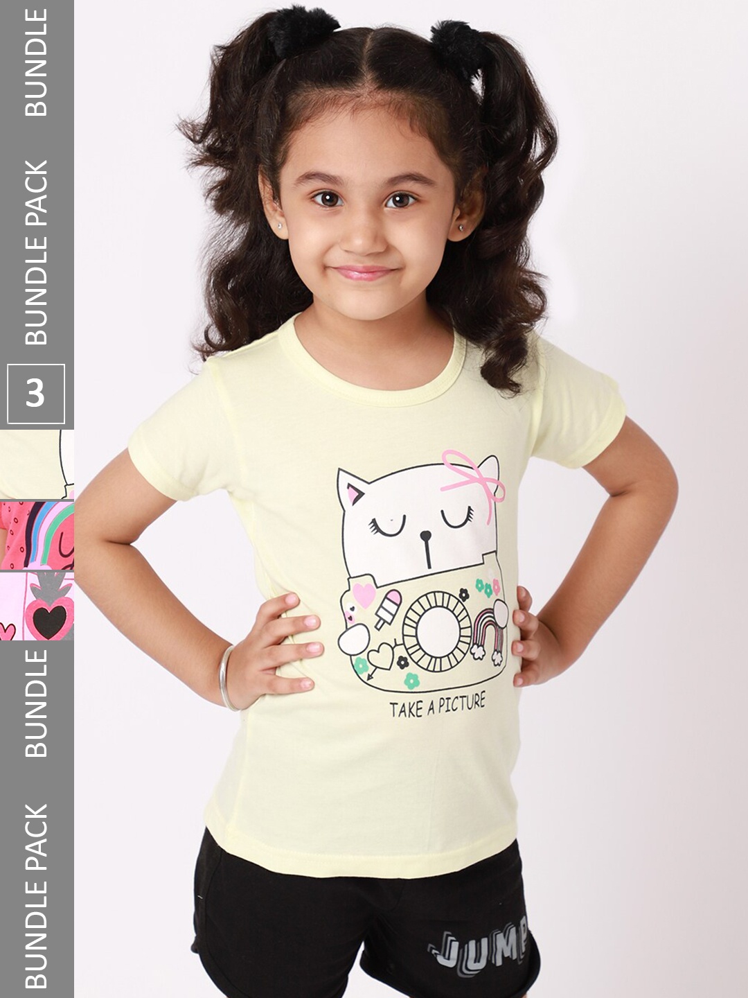 

BAESD Girls Pack Of 3 Graphic Printed Cotton T-Shirts, Yellow