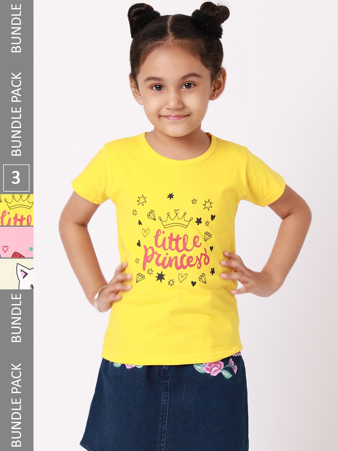 

BAESD Girls Pack Of 3 Graphic Printed Cotton T-shirts, Yellow
