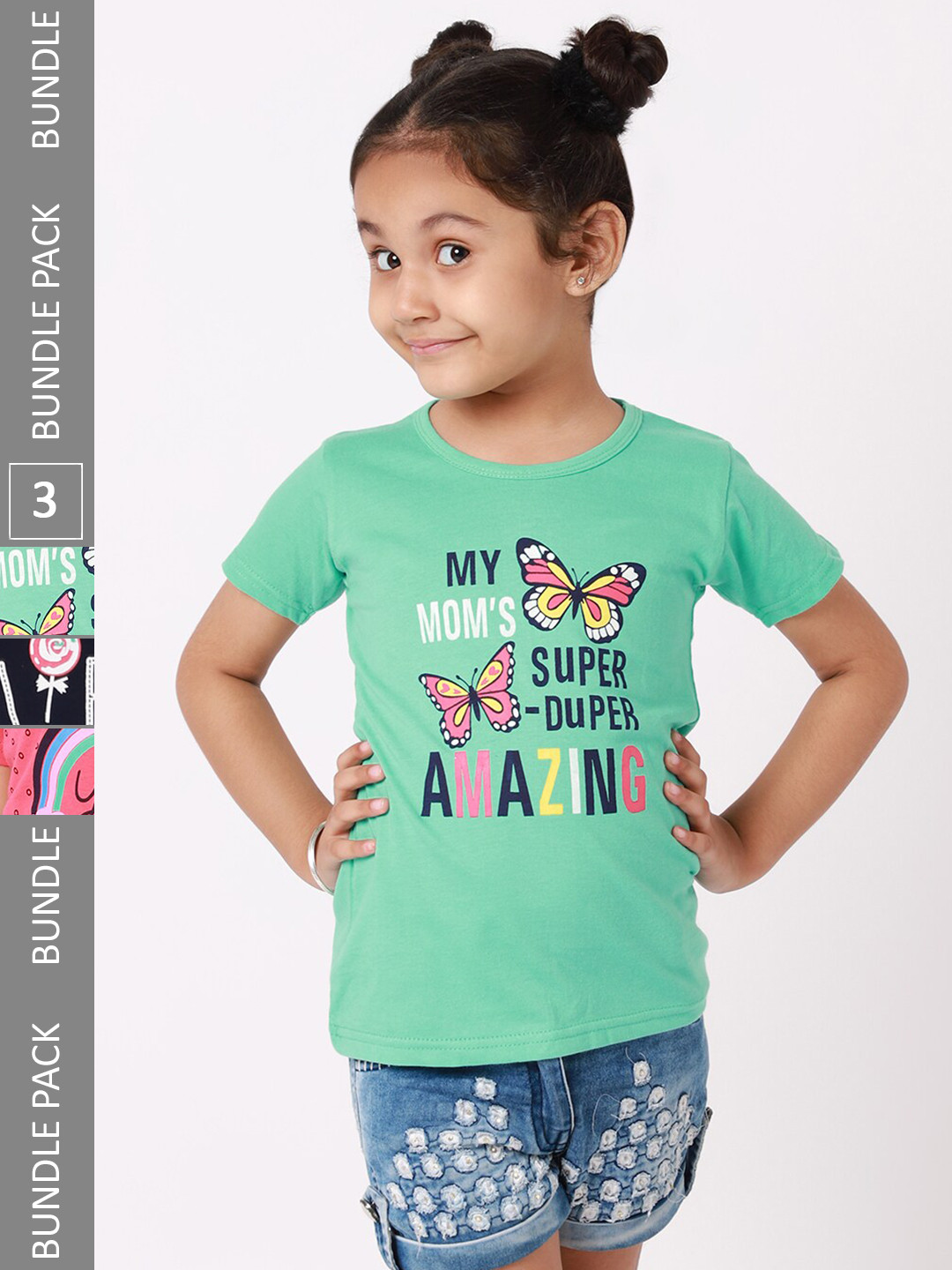 

BAESD Girls Pack Of 3 Printed Cotton T-shirt, Green