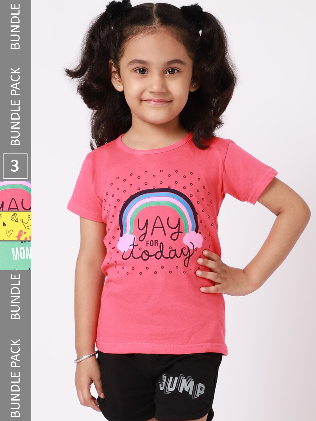 

BAESD Girls Pack Of 3 Printed Cotton T-shirt, Pink