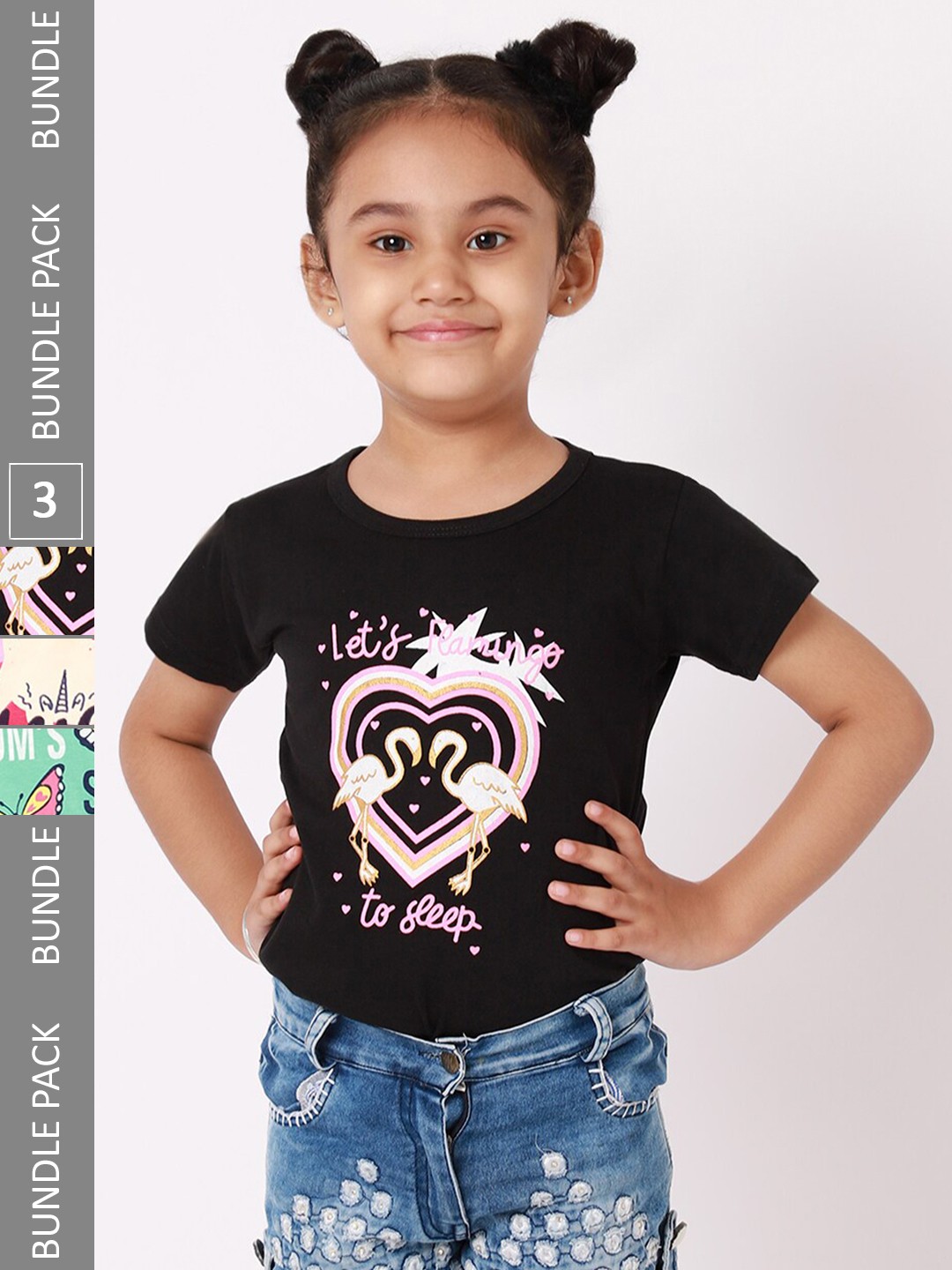 

BAESD Girls Pack Of 3 Printed Cotton T-shirt, Black