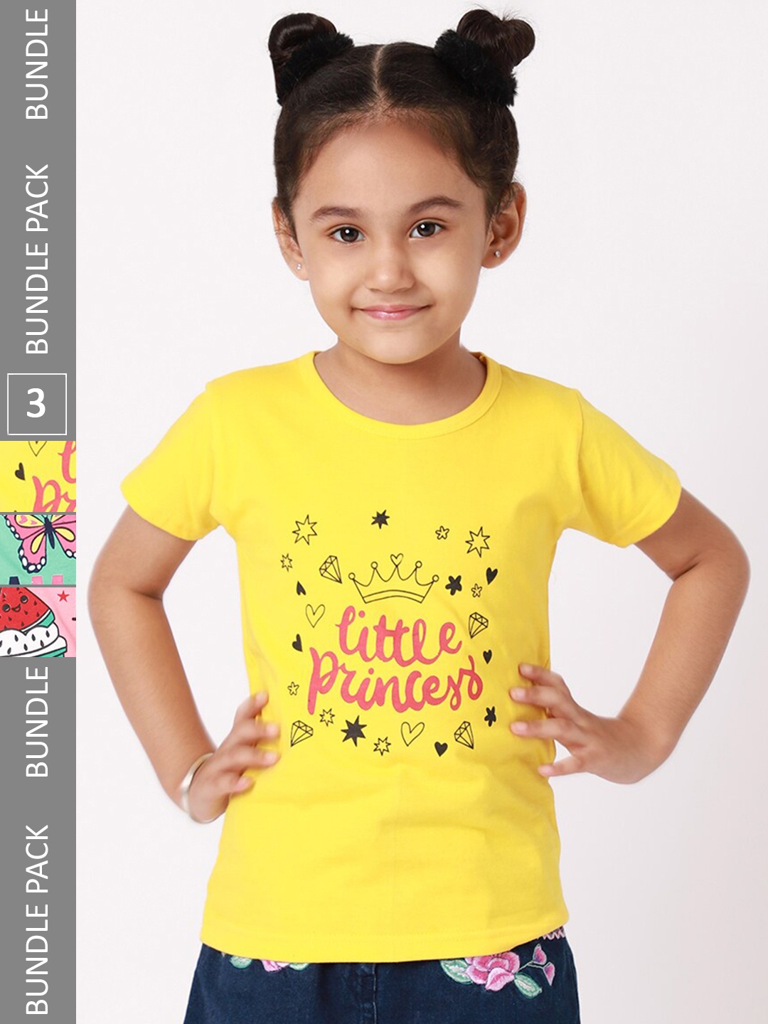 

BAESD Girls Pack Of 3 Typography Printed Cotton T-shirt, Yellow