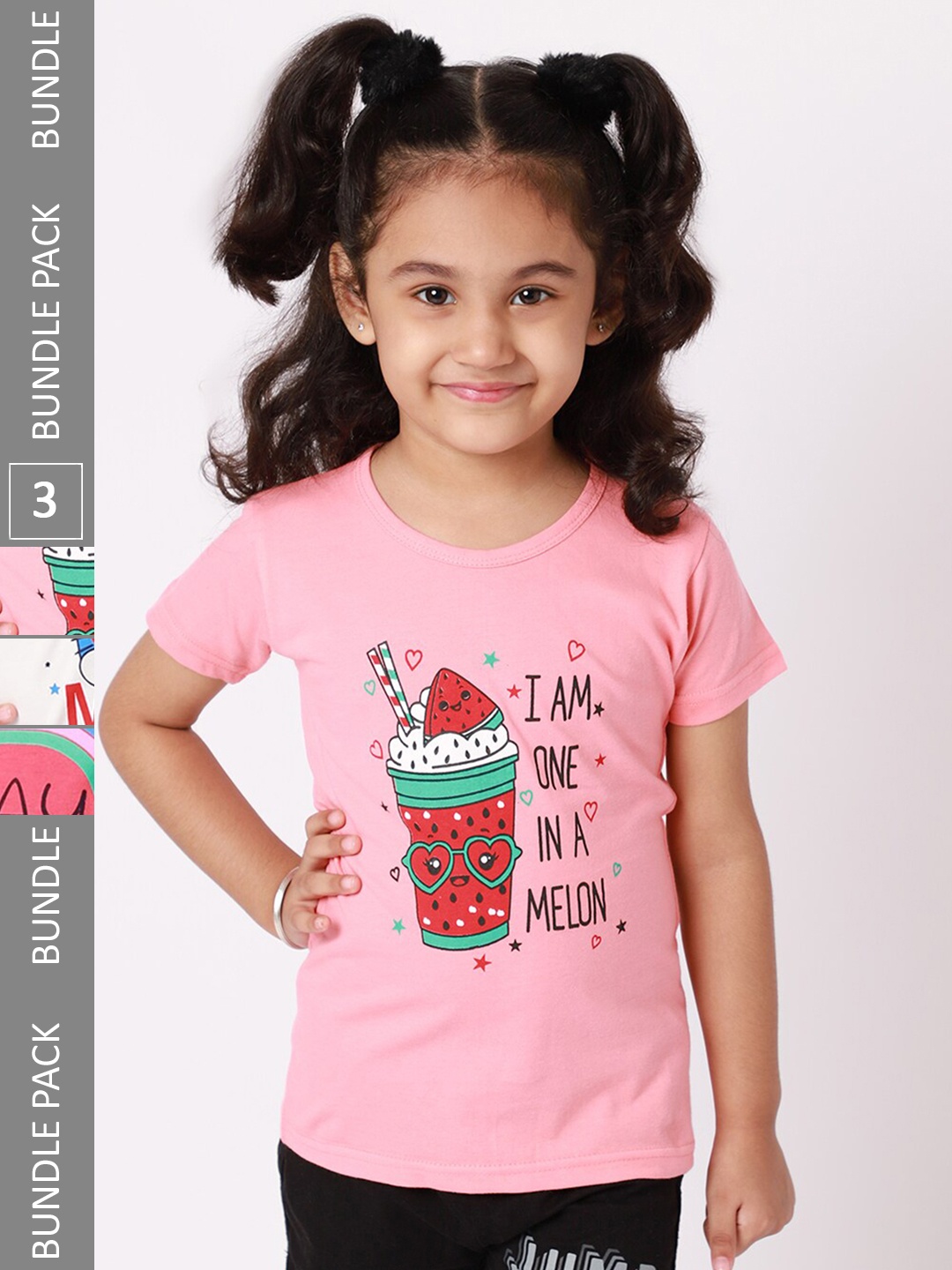 

BAESD Girls Pack Of 3 Graphic Printed Cotton T-Shirt, Rose