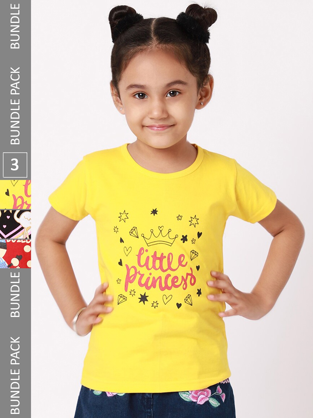 

BAESD Girls Pack of 3 Printed Cotton T-shirt, Yellow